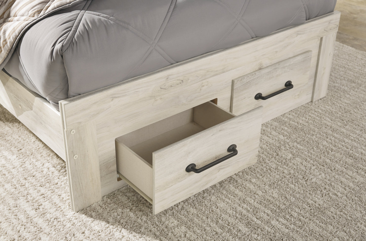 Cambeck Full Panel Bed with 2 Storage Drawers with Mirrored Dresser, Chest and Nightstand