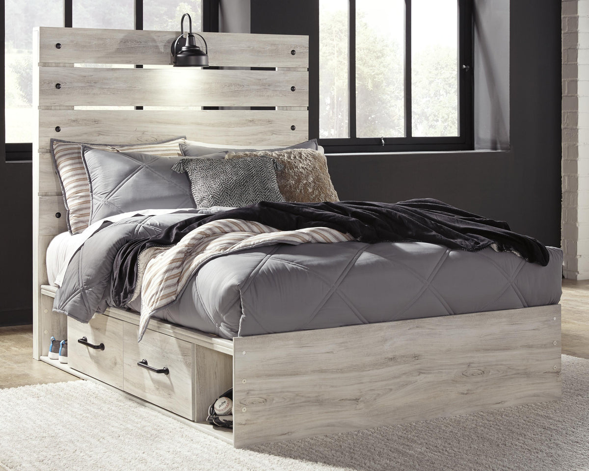 Cambeck Full Panel Bed with 2 Storage Drawers with Mirrored Dresser, Chest and Nightstand