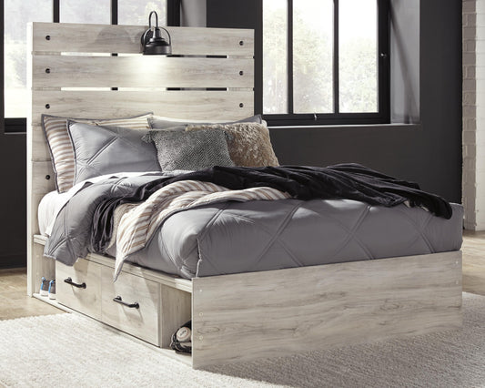 Cambeck Full Panel Bed with 2 Storage Drawers with Mirrored Dresser, Chest and Nightstand