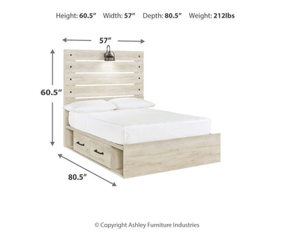Cambeck Full Panel Bed with 2 Storage Drawers with Mirrored Dresser, Chest and Nightstand