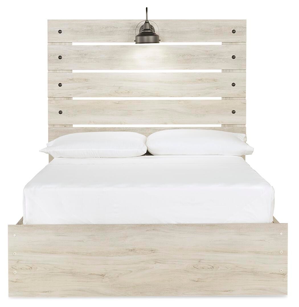 Cambeck Full Panel Bed with 2 Storage Drawers with Mirrored Dresser, Chest and Nightstand