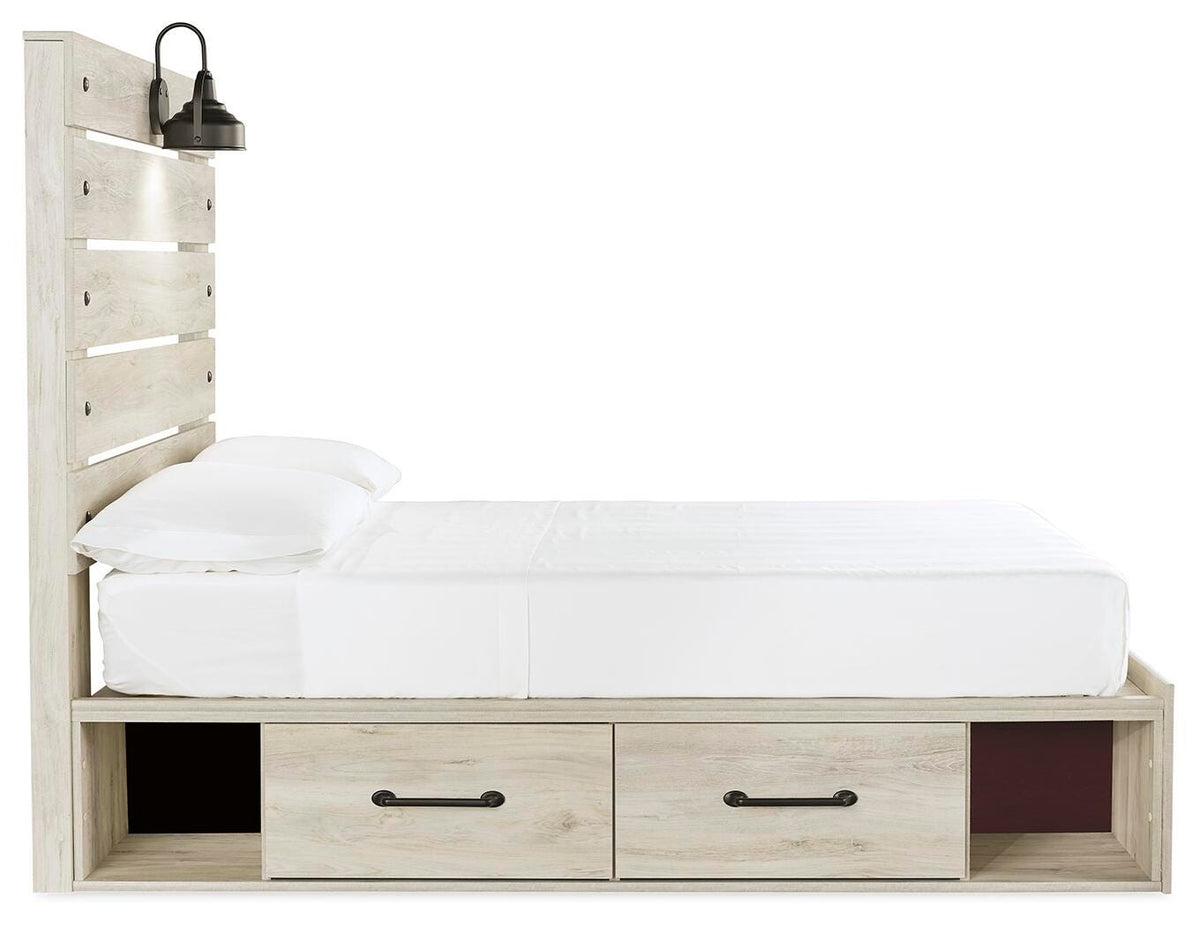 Cambeck Full Panel Bed with 2 Storage Drawers with Mirrored Dresser, Chest and Nightstand