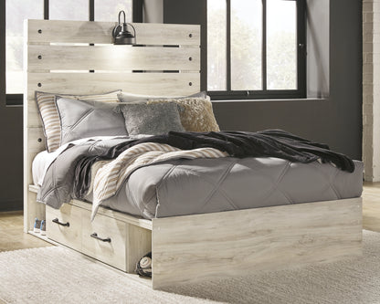 Cambeck Full Panel Bed with 4 Storage Drawers with Mirrored Dresser