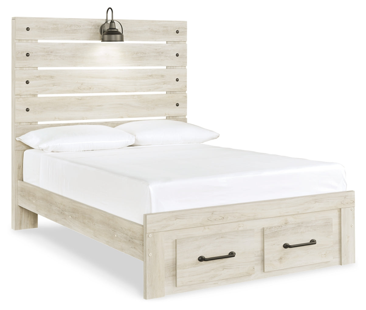 Cambeck Full Panel Bed with 2 Storage Drawers with Mirrored Dresser, Chest and Nightstand