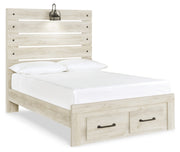 Cambeck Full Panel Bed with 2 Storage Drawers with Mirrored Dresser, Chest and Nightstand
