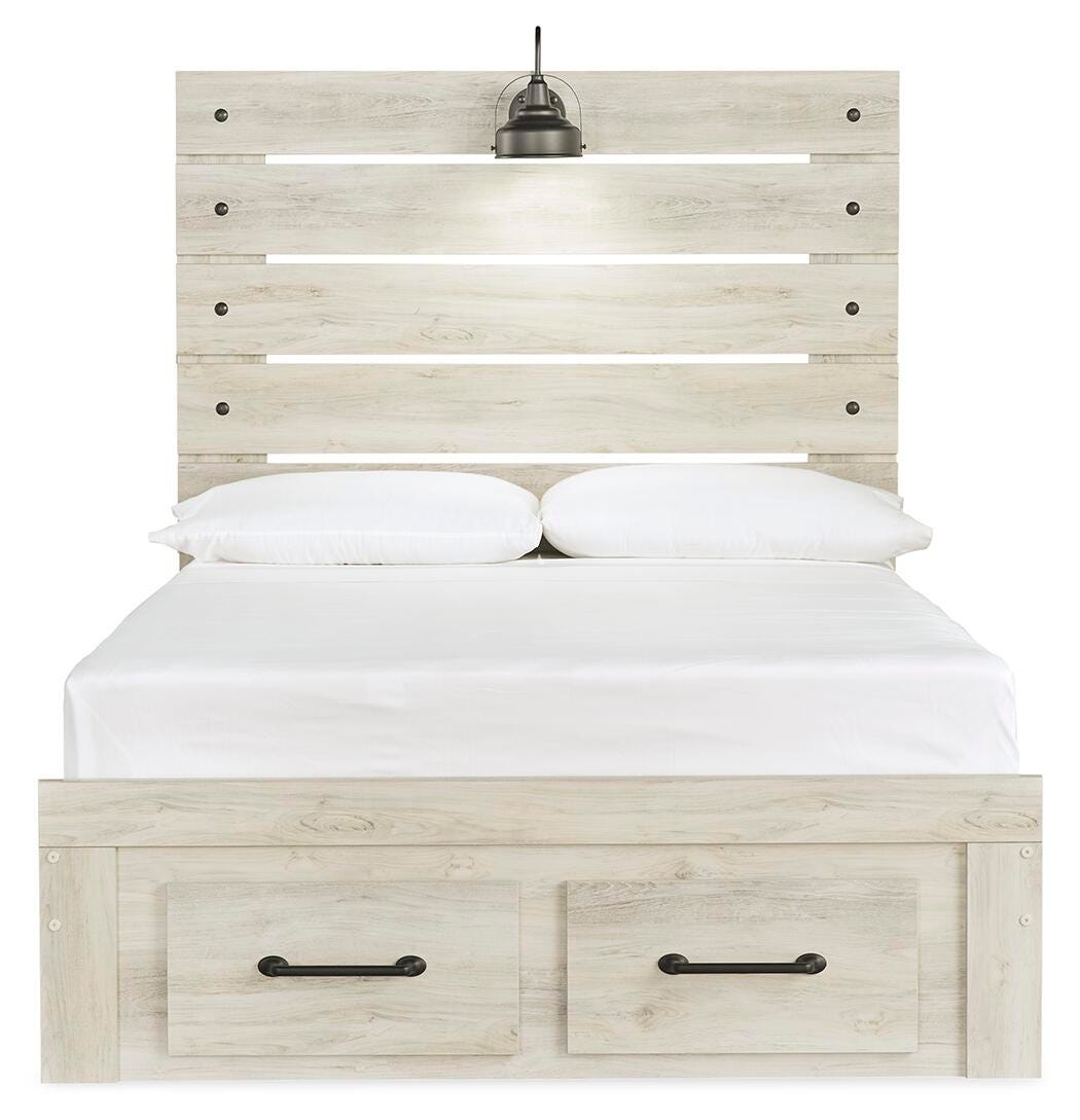 Cambeck Full Panel Bed with 2 Storage Drawers with Mirrored Dresser