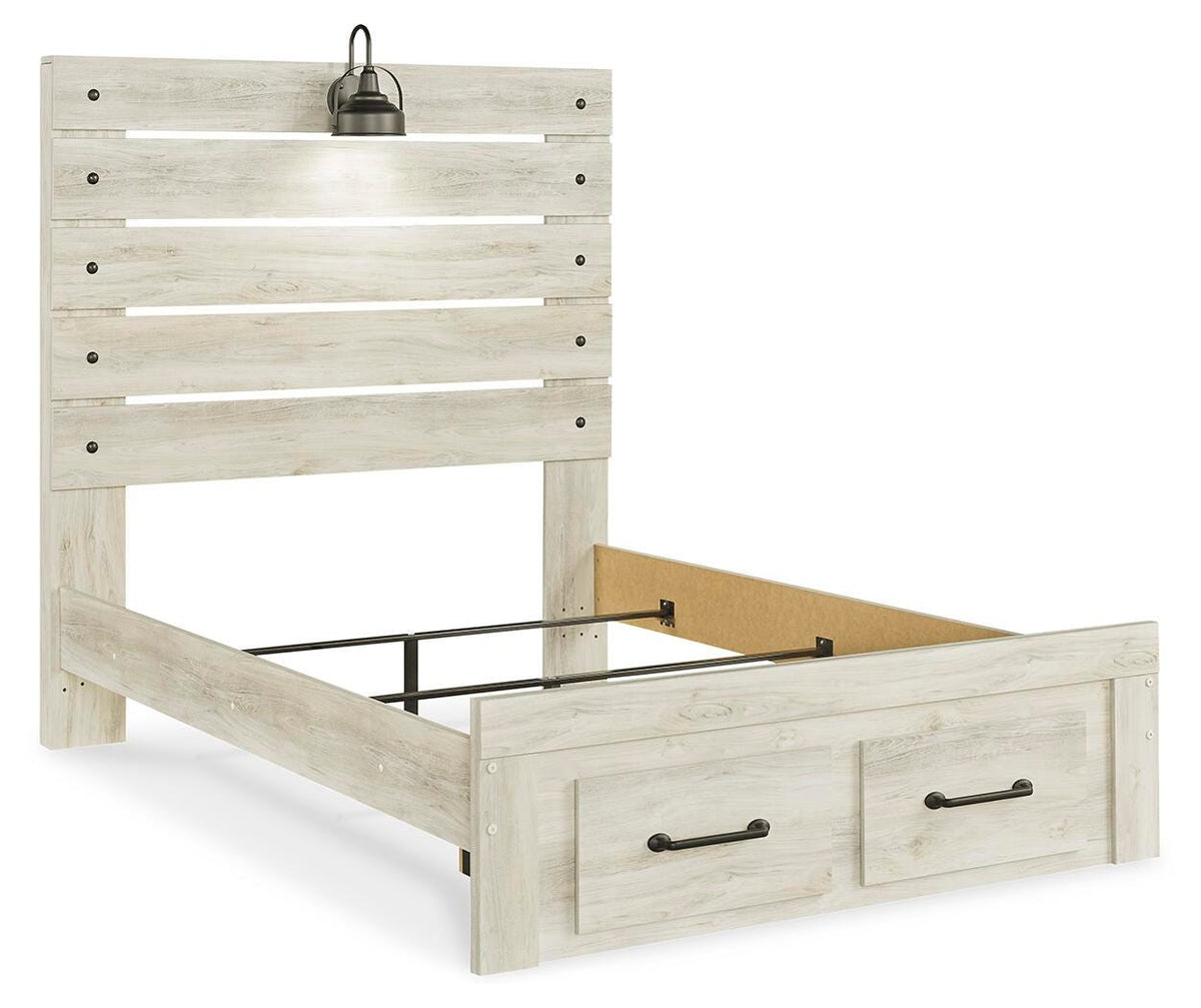 Cambeck Full Panel Bed with 2 Storage Drawers with Mirrored Dresser