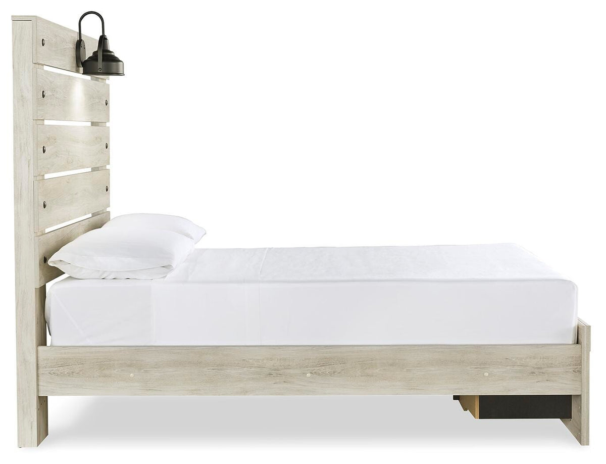 Cambeck Full Panel Bed with 2 Storage Drawers with Mirrored Dresser