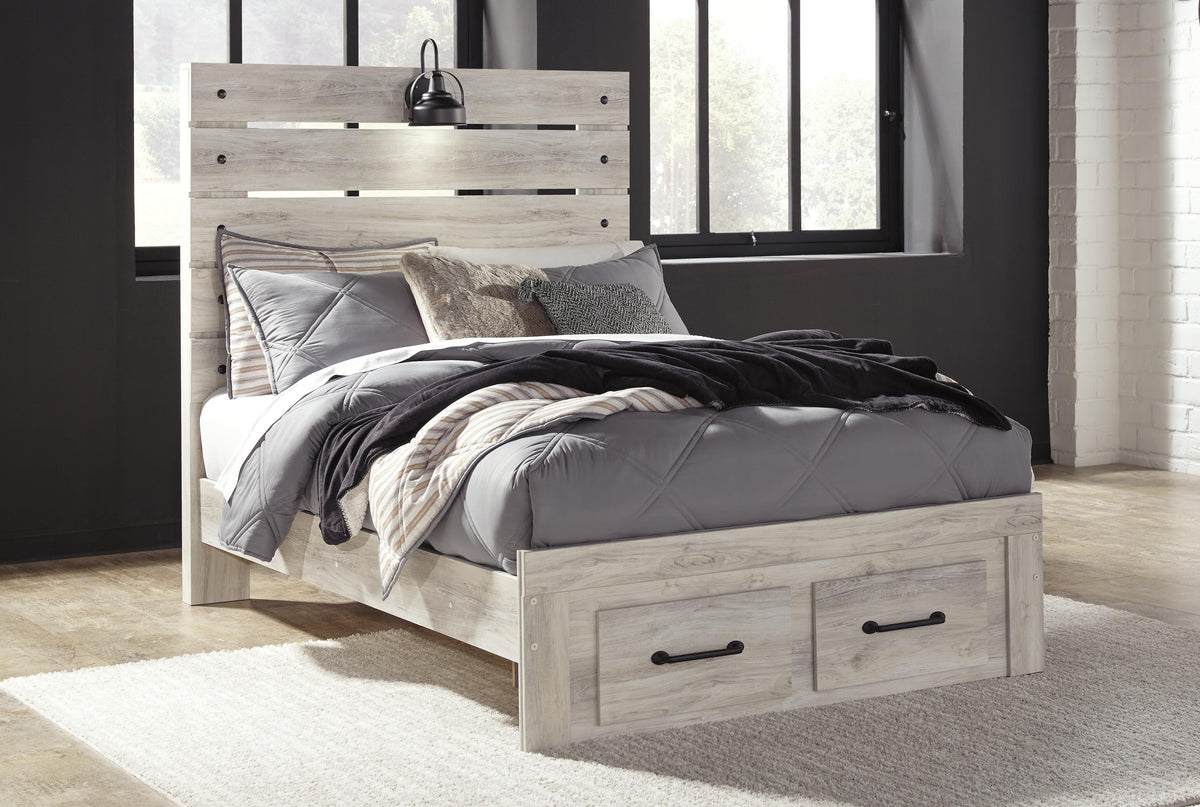 Cambeck Full Panel Bed with 2 Storage Drawers with Mirrored Dresser