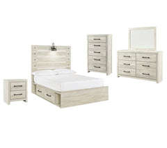 Cambeck Full Panel Bed with 2 Storage Drawers with Mirrored Dresser, Chest and Nightstand