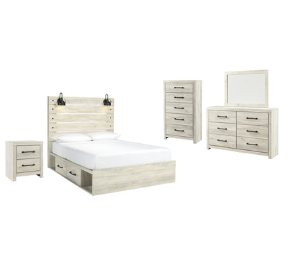 Cambeck Queen Panel Bed with 2 Storage Drawers with Mirrored Dresser, Chest and Nightstand