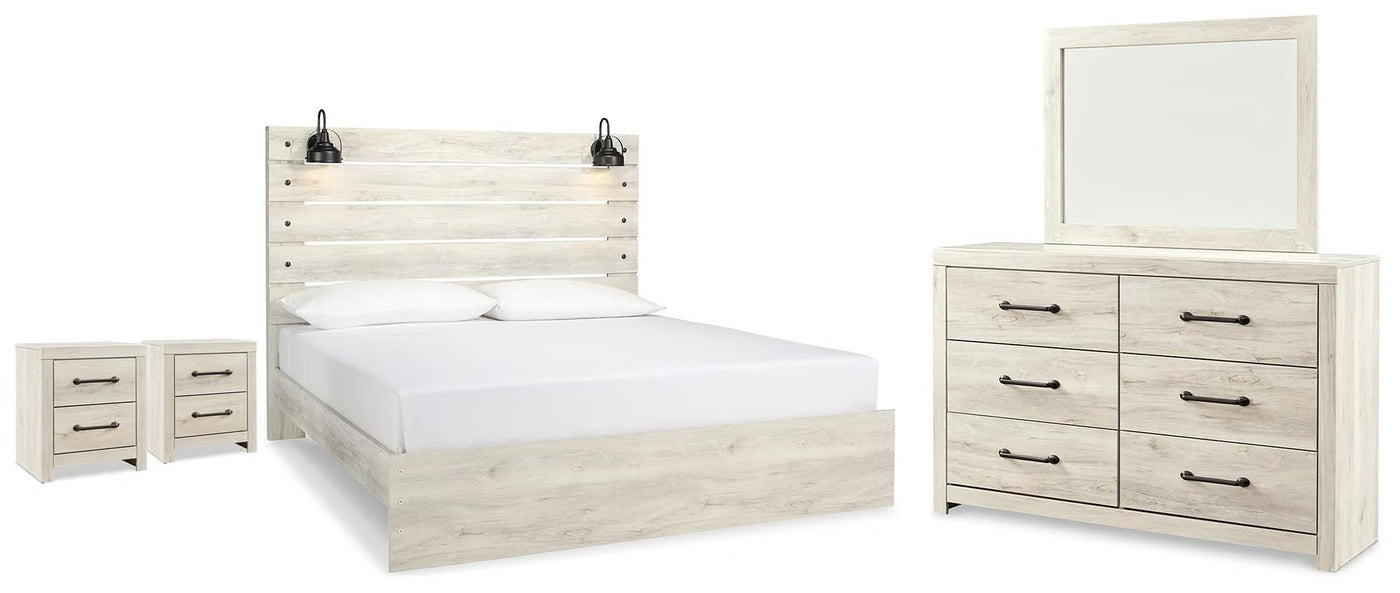 Cambeck King Panel 5PC Bedroom Set with Mirrored Dresser & 2 Nightstands