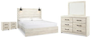 Cambeck King Panel 5PC Bedroom Set with Mirrored Dresser & 2 Nightstands