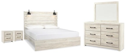 Cambeck King Panel 5PC Bedroom Set with Mirrored Dresser & 2 Nightstands
