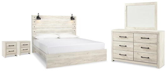 Cambeck King Panel 5PC Bedroom Set with Mirrored Dresser & 2 Nightstands