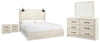 Cambeck King Panel 5PC Bedroom Set with Mirrored Dresser & 2 Nightstands