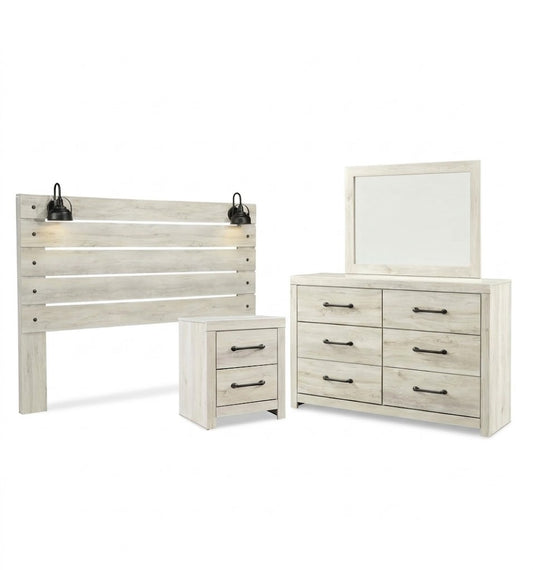 Cambeck Panel Headboard with Mirrored Dresser & Nightstand