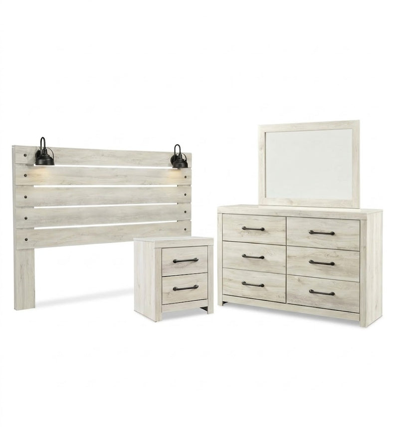 Cambeck Panel Headboard with Mirrored Dresser & Nightstand