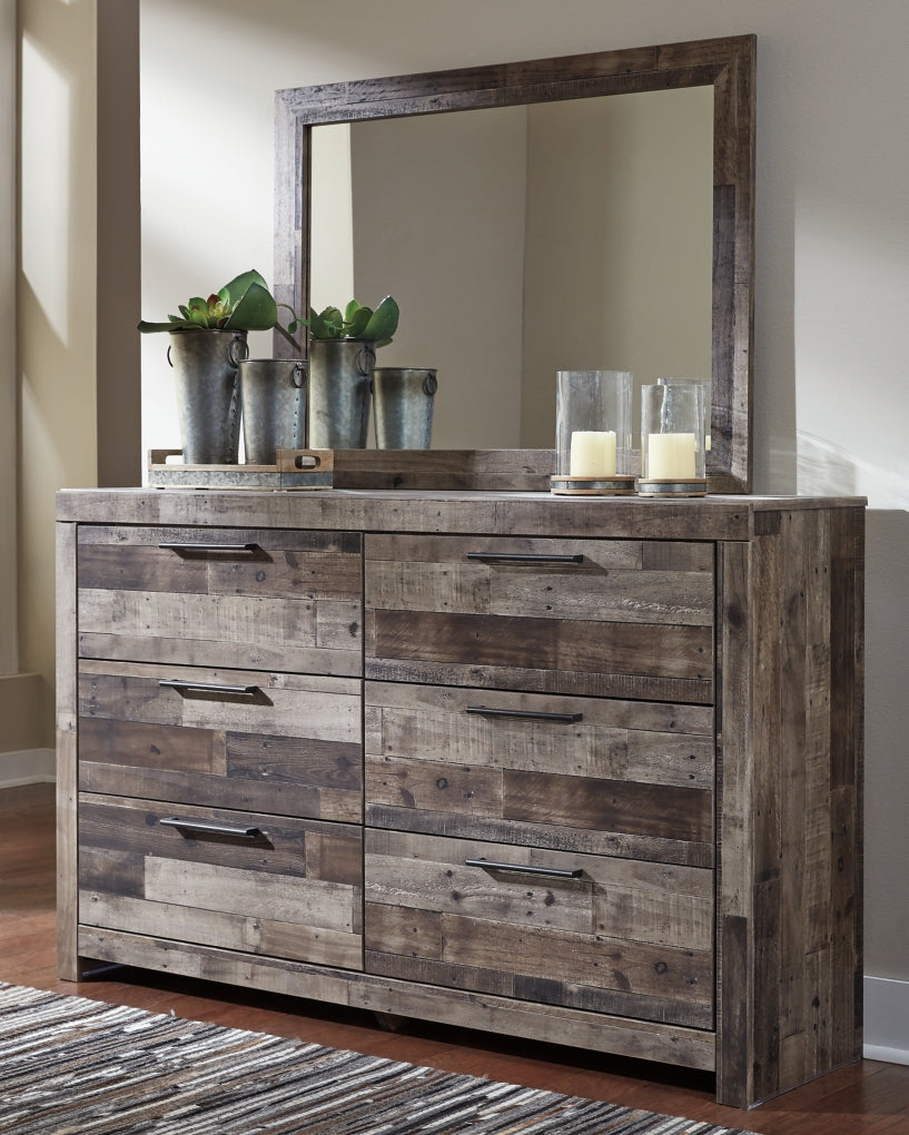 Derekson Twin Panel Headboard Bed with Mirrored Dresser, Chest and Nightstand