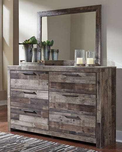 Derekson Twin Panel Headboard Bed with Mirrored Dresser, Chest and Nightstand