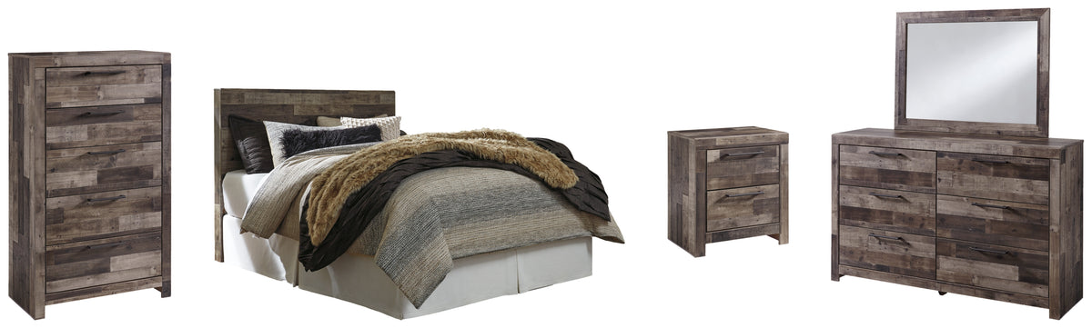 Derekson Queen/Full Panel Headboard Bed with Mirrored Dresser, Chest and Nightstand