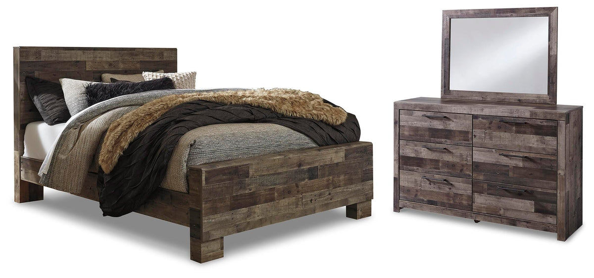 Derekson Queen Panel Bed with Mirrored Dresser