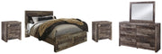Derekson Queen Panel Bed with 2 Storage Drawers with Mirrored Dresser, Chest and Nightstand