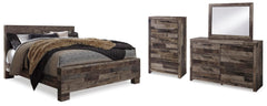 Derekson King Panel Bed with Mirrored Dresser and Chest