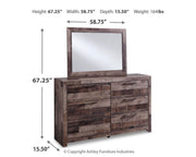 Derekson King Panel Bed with 2 Storage Drawers with Mirrored Dresser