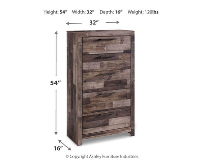 Derekson King Panel Bed with Mirrored Dresser and Chest