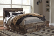 Derekson Queen Panel Bed with 6 Storage Drawers with Mirrored Dresser and Chest