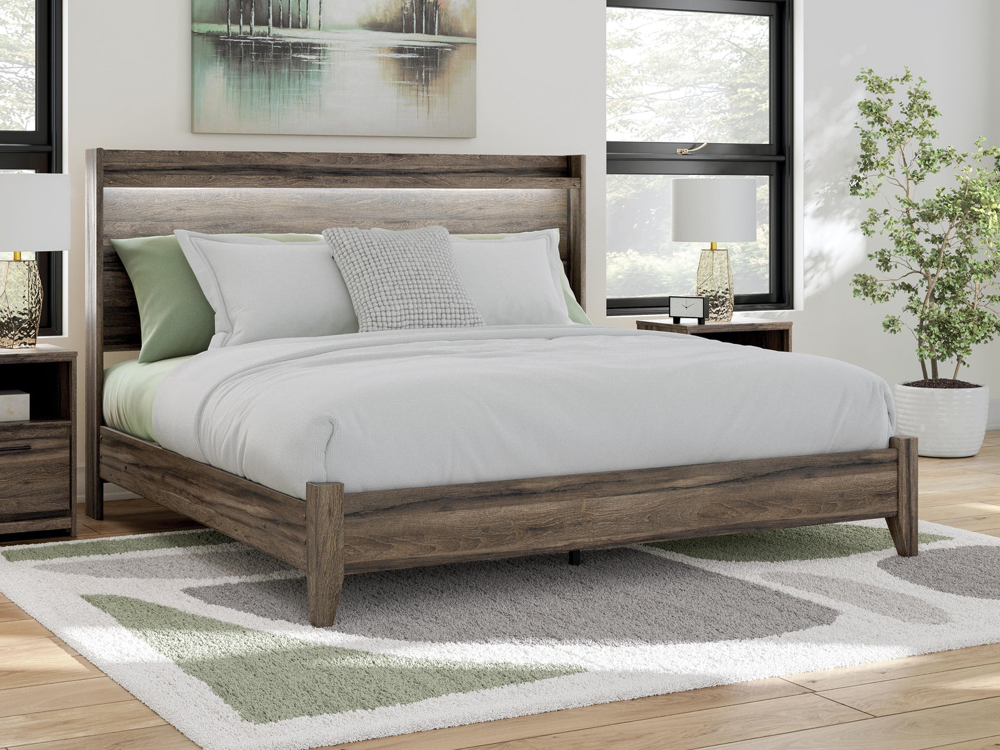 Elbrim King Panel Bed, Dresser, Mirror and Nightstand