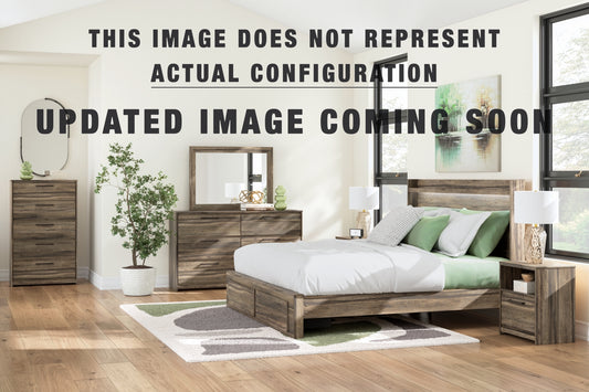 Elbrim King Panel Storage Bed, Dresser, Mirror, Chest and Nightstand