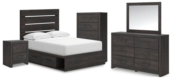 Hollivern Full Panel Bed with Storage, Dresser, Mirror, Chest and Nightstand