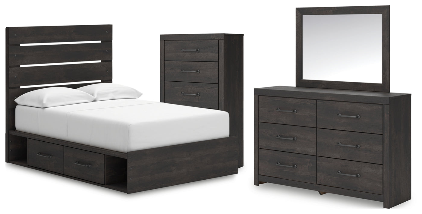 Hollivern Full Panel Bed with Storage, Dresser, Mirror and Chest