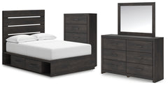 Hollivern Full Panel Bed with Storage, Dresser, Mirror and Chest