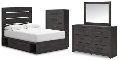 Hollivern Full Panel Bed with Storage, Dresser, Mirror and Chest