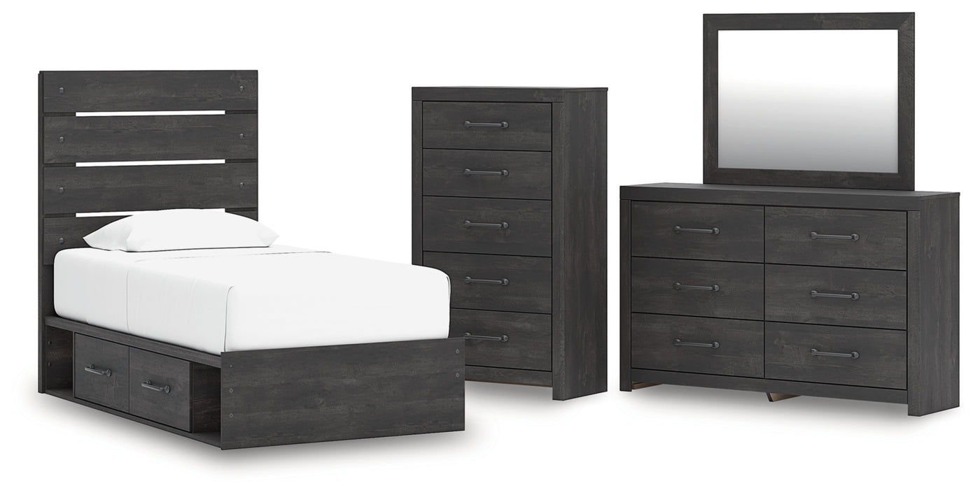 Hollivern Twin Panel Storage Bed, Dresser, Mirror and Chest