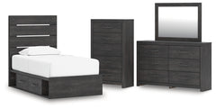Hollivern Twin Panel Storage Bed, Dresser, Mirror and Chest