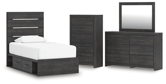 Hollivern Twin Panel Storage Bed, Dresser, Mirror and Chest