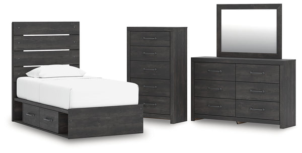 Hollivern Twin Panel Storage Bed, Dresser, Mirror and Chest
