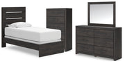 Hollivern Twin Panel Bed, Dresser, Mirror and Chest