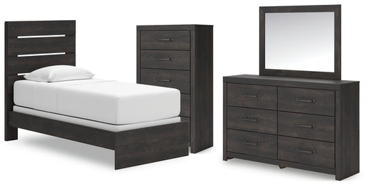 Hollivern Twin Panel Bed, Dresser, Mirror and Chest