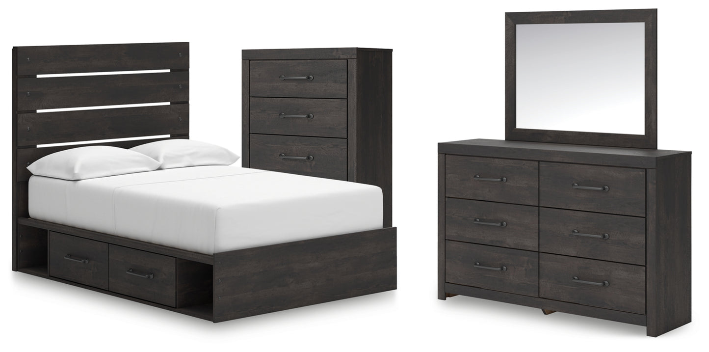 Hollivern Full Panel Storage Bed, Dresser, Mirror and Chest