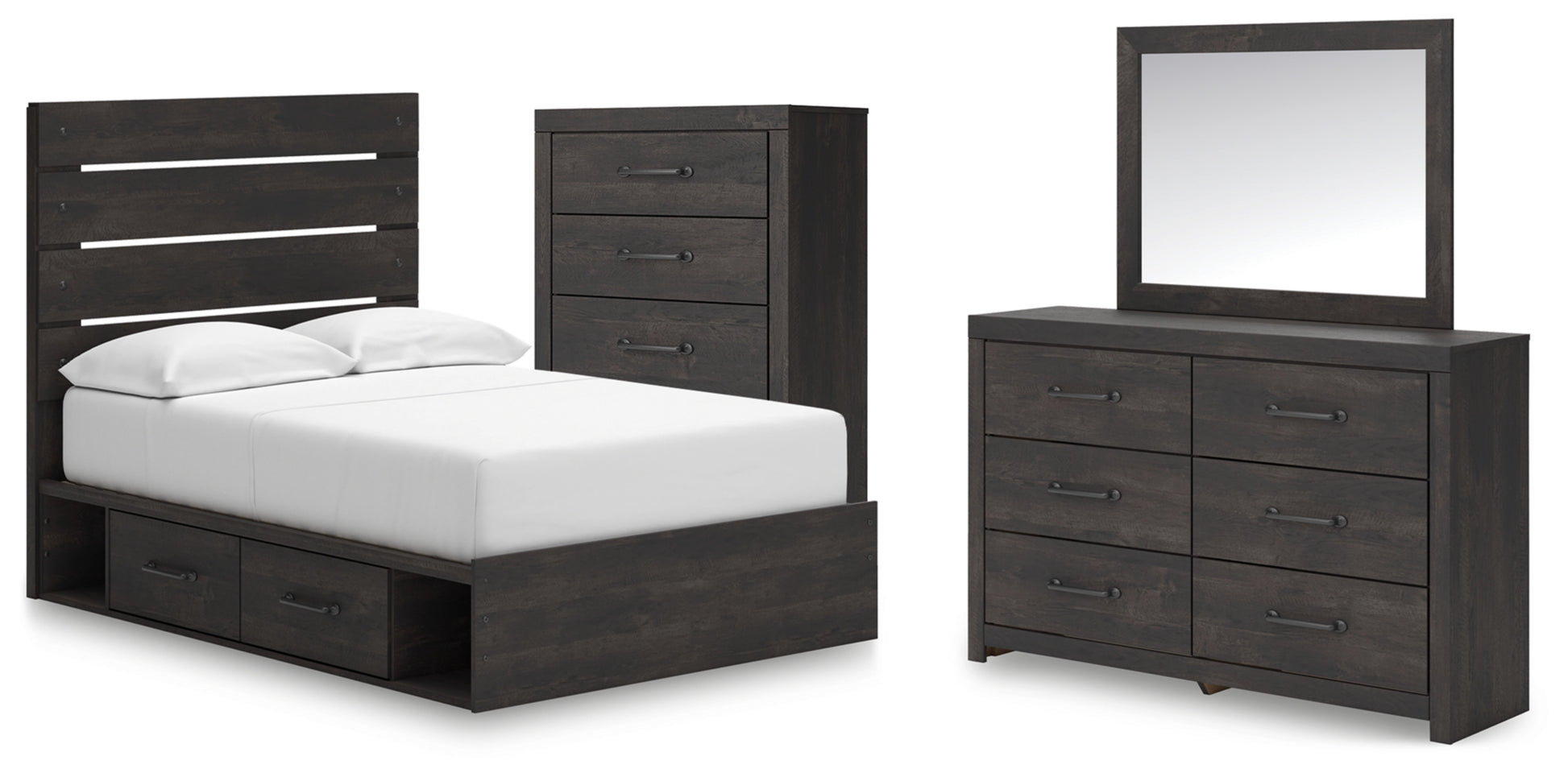 Hollivern Full Panel Storage Bed, Dresser, Mirror and Chest