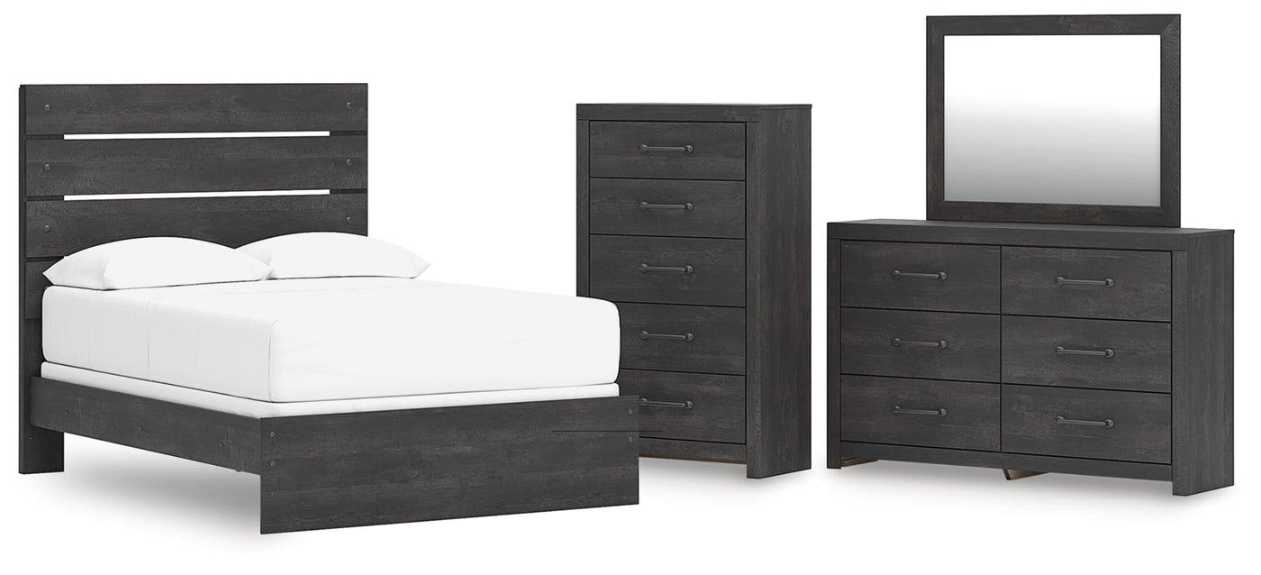Hollivern Full Panel Bed, Dresser, Mirror and Chest