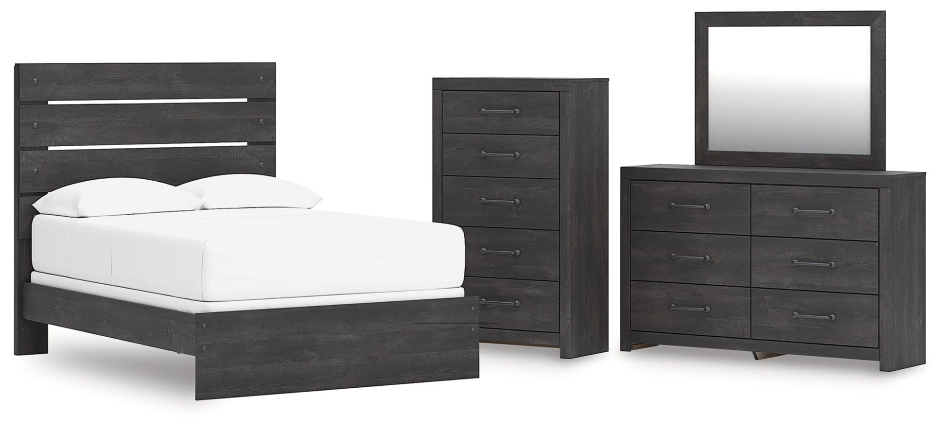 Hollivern Full Panel Bed, Dresser, Mirror and Chest