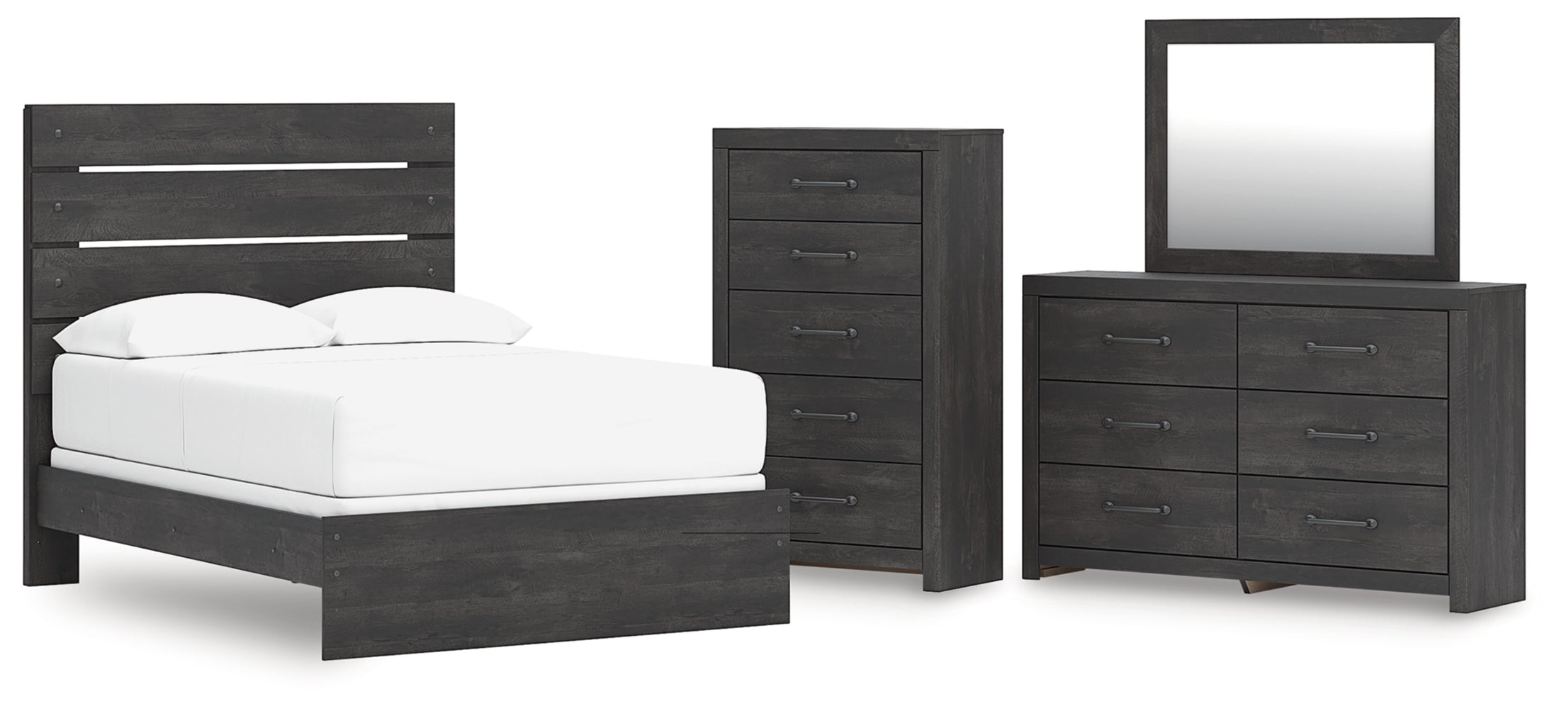 Hollivern Full Panel Bed, Dresser, Mirror and Chest