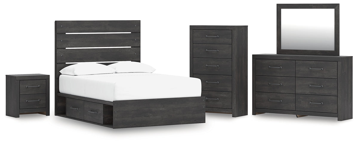 Hollivern Full Panel Storage Bed, Dresser, Mirror, Chest and Nightstand