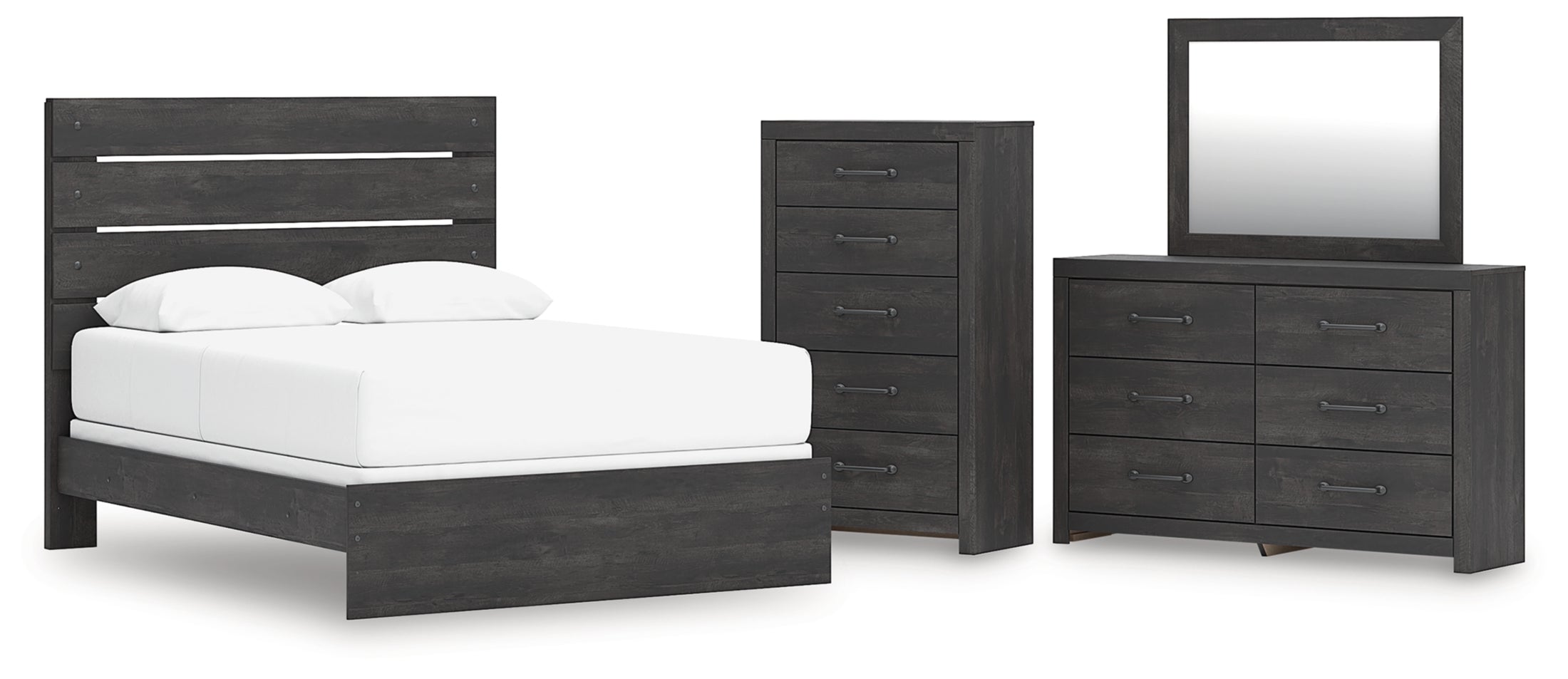 Hollivern Queen Panel Bed, Dresser, Mirror and Chest